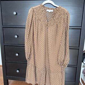 Brown and White Patterned Women's Dress